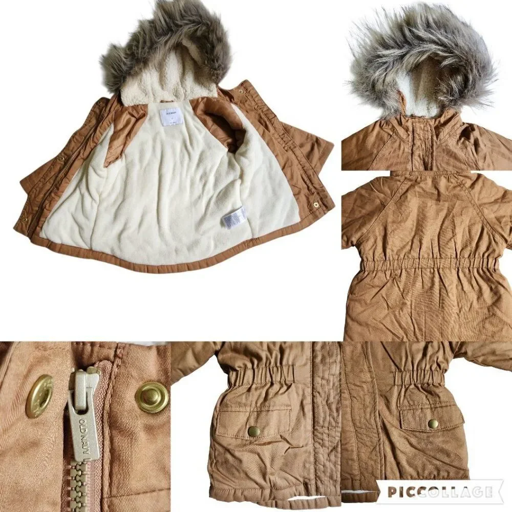 Old Navy Nice 'N Toasty Brown Faux Fur Hooded Parka Jacket Sz Toddler Girl's 2T